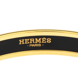 Pre Owned Hermes Turquoise Printed Enamel Gold Plated Narrow Bangle Bracelet