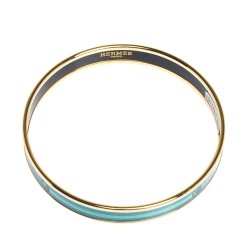 Pre Owned Hermes Turquoise Printed Enamel Gold Plated Narrow Bangle Bracelet