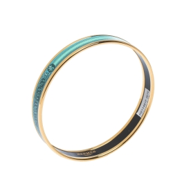 Pre Owned Hermes Turquoise Printed Enamel Gold Plated Narrow Bangle Bracelet