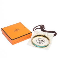 Pre Owned Hermes Turquoise Printed Enamel Gold Plated Narrow Bangle Bracelet