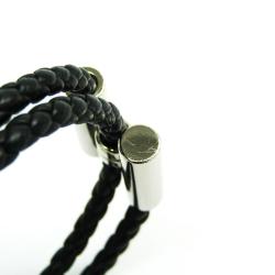 Pre Owned Hermes Turnis Braid Leather Black Silver Bracelet