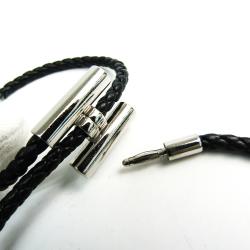 Pre Owned Hermes Turnis Braid Leather Black Silver Bracelet