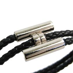 Pre Owned Hermes Turnis Braid Leather Black Silver Bracelet