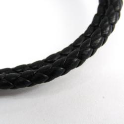 Pre Owned Hermes Turnis Braid Leather Black Silver Bracelet