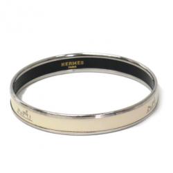 Pre Owned Hermes Calche Narrow Printed White Enameled Bracelet