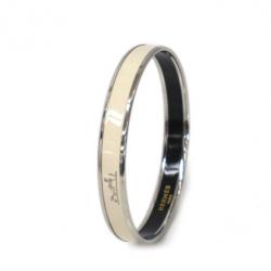 Pre Owned Hermes Calche Narrow Printed White Enameled Bracelet