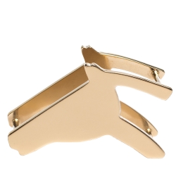 Pre Owned Hermes Tate De Cheval Horse Head Gold Tone Scarf Ring
