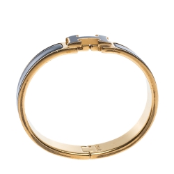 Pre Owned Hermes Clic H Black Enamel Gold Plated Narrow Bracelet PM