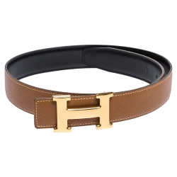 Pre Owned Hermes Marron d'Inde Epsom Leather Constance Reversible Belt 75CM