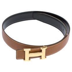 Pre Owned Hermes Marron d'Inde Epsom Leather Constance Reversible Belt 75CM