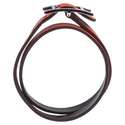 Pre Owned Hermès Hapi Dark Orange Leather Palladium Plated Wrap Bracelet M