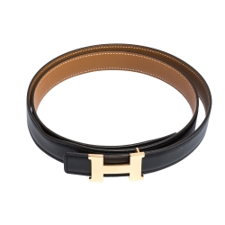 Pre Owned Hermes Black/Brown Swift and Epsom Leather Reversible Mini Constance Buckle Belt Size 95CM