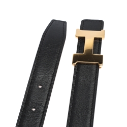 Pre Owned Hermes Black/Brown Swift and Epsom Leather Reversible Mini Constance Buckle Belt Size 95CM