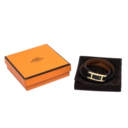 Pre Owned Hermes Behapi Black and Brown Double Tour Reversible Bracelet XS