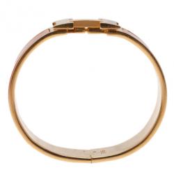 Pre Owned Hermes Clic Clac H Wide Gold-Plated Orange Enamel Bracelet PM
