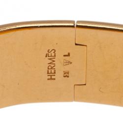 Pre Owned Hermes Clic Clac H Wide Gold-Plated Orange Enamel Bracelet PM