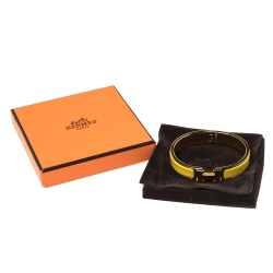 Pre Owned Hermes Clic H Yellow Enamel Gold Plated Narrow Bracelet