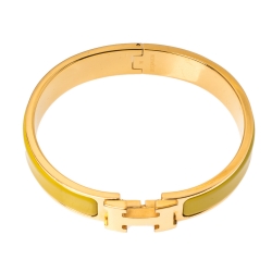 Pre Owned Hermes Clic H Yellow Enamel Gold Plated Narrow Bracelet