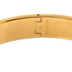 Pre Owned Hermes Clic H Yellow Enamel Gold Plated Narrow Bracelet