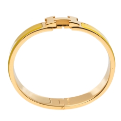 Pre Owned Hermes Clic H Yellow Enamel Gold Plated Narrow Bracelet