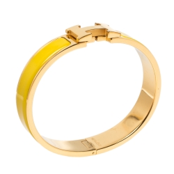 Pre Owned Hermes Clic H Yellow Enamel Gold Plated Narrow Bracelet