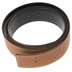 Pre Owned Hermès Gold/Noir Leather Reversible Belt Strap Size 90 CM