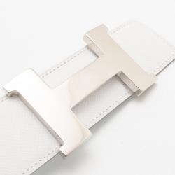 Pre Owned Hermes Blue & White Leather Silver Tone 'H' Buckle Belt
