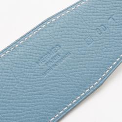 Pre Owned Hermes Blue & White Leather Silver Tone 'H' Buckle Belt