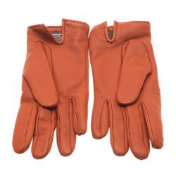 Pre Owned Hermes Orange Leather Soya Gloves Size 8