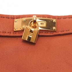 Pre Owned Hermes Orange Leather Soya Gloves Size 8