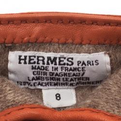 Pre Owned Hermes Orange Leather Soya Gloves Size 8