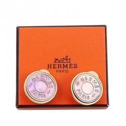 Hermès Mother of Pearl Inlay Gold Plated Round Clip-on Stud Earrings