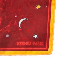 Hermes Red L'annee des Etoiles Pocket Square