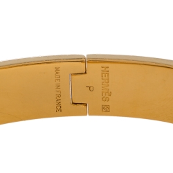 Pre Owned Hermes Clic H White Enamel Gold Plated Narrow Bracelet PM