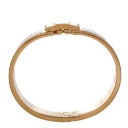 Pre Owned Hermes Clic H White Enamel Gold Plated Narrow Bracelet PM