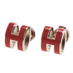 Pre Owned Hermes Pop H Red Lacquered Earrings