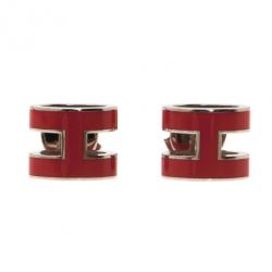 Pre Owned Hermes Pop H Red Lacquered Earrings