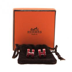 Pre Owned Hermes Pop H Red Lacquered Earrings