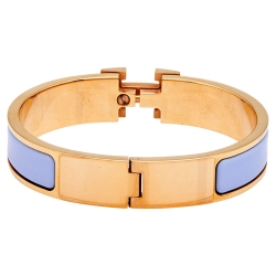 Pre Owned Hermès Clic H Lilac Enamel Rose Gold Plated Narrow Bracelet