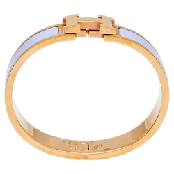 Pre Owned Hermès Clic H Lilac Enamel Rose Gold Plated Narrow Bracelet