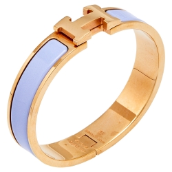 Pre Owned Hermès Clic H Lilac Enamel Rose Gold Plated Narrow Bracelet