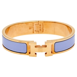 Pre Owned Hermès Clic H Lilac Enamel Rose Gold Plated Narrow Bracelet