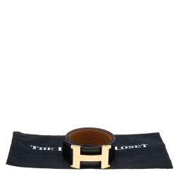 Pre Owned Hermès Noir/Gold Box Calf Leather Constance Reversible Belt 85CM