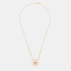 Pre Owned Hermès Pop H Pink Enamel Gold Tone Pendant Necklace