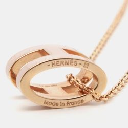 Pre Owned Hermès Pop H Pink Enamel Gold Tone Pendant Necklace
