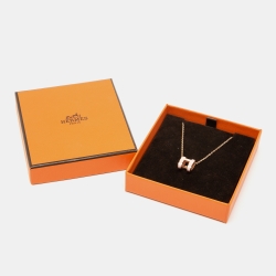 Pre Owned Hermès Pop H Pink Enamel Gold Tone Pendant Necklace