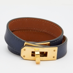 Kelly Navy Blue Leather Double Tour Bracelet
