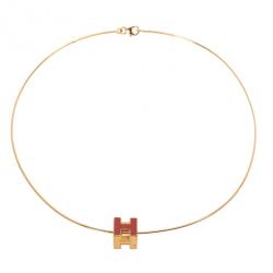 مملوكة مسبقًا Hermes Cage H Pink Laquered Pendant Necklace