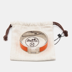 Pre Owned Hermès Clic Clac H Orange Enamel Palladium Plated Wide Bracelet