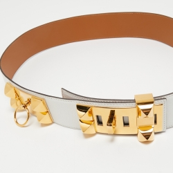 Pre Owned Hermes White/Natural Epsom and Swift Leather Collier de Chien Medor Belt 90CM